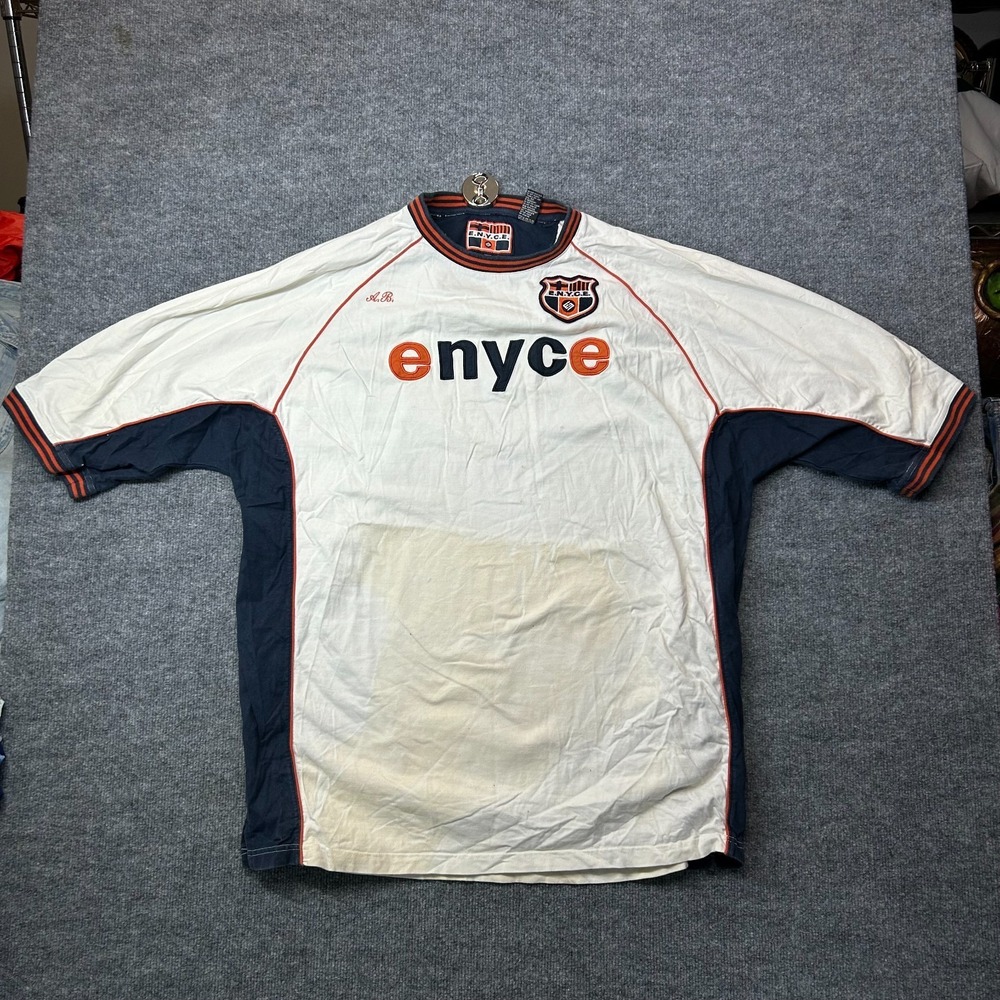 Vintage Enyce Soccer Jersey Men's White Navy Blue Short Sleeve Sports Y2K - 3XL